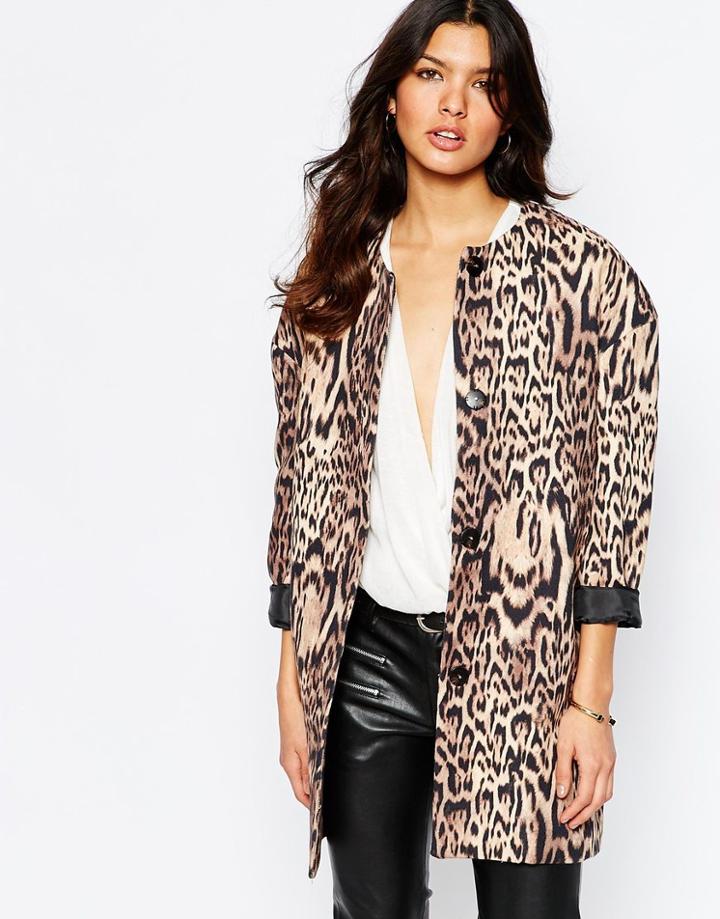 Mango Leopard Print Over Coat - Multi