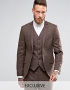 Heart & Dagger Skinny Suit Jacket In Tonal Check - Brown