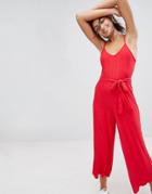 Bershka Rib Jersey Wide Leg Jumpsuit - Red