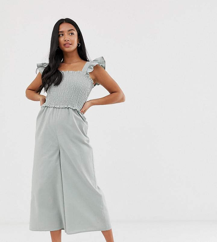 Asos Design Petite Shirred Frill Sleeve Jumpsuit - Multi