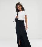 Asos Design Tall Maxi Skirt With Button Front And Split Detail-black