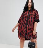 Religion Plus Drapey Shirt Dress In Leopard - Red