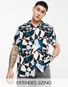 Asos Design Revere Shirt In Abstract Geo Print-blue