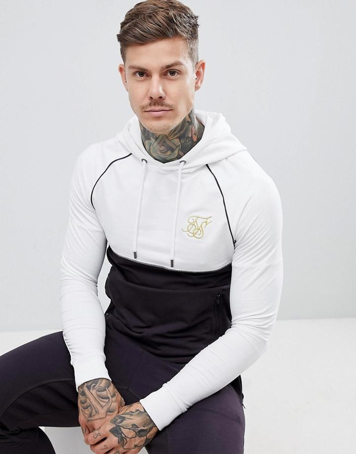 Siksilk Hoodie In Navy With Contrast White Panel - Navy