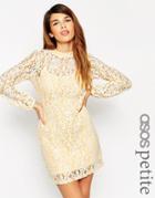 Asos Petite Exclusive Dress With High Neck In Lace - Lemon