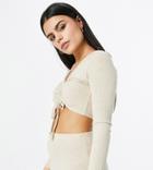Missguided Petite Ruched Crop Top And Legging Set In Stone-neutral