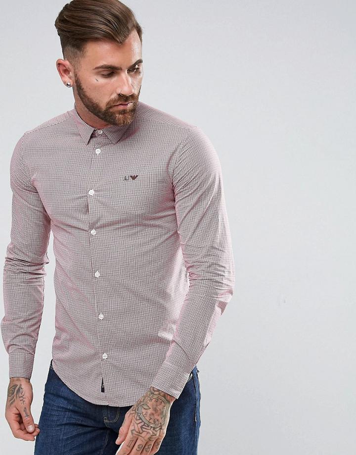 Armani Jeans Slim Fit Gingham Logo Shirt Red - Red