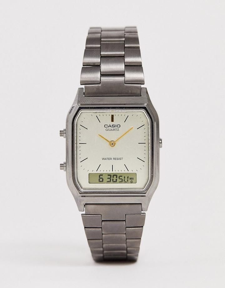 Casio Gunmetal Vintage Inspired Bracelet Watch-gray