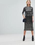 Warehouse Metallic Plisse A-line Skirt - Gold