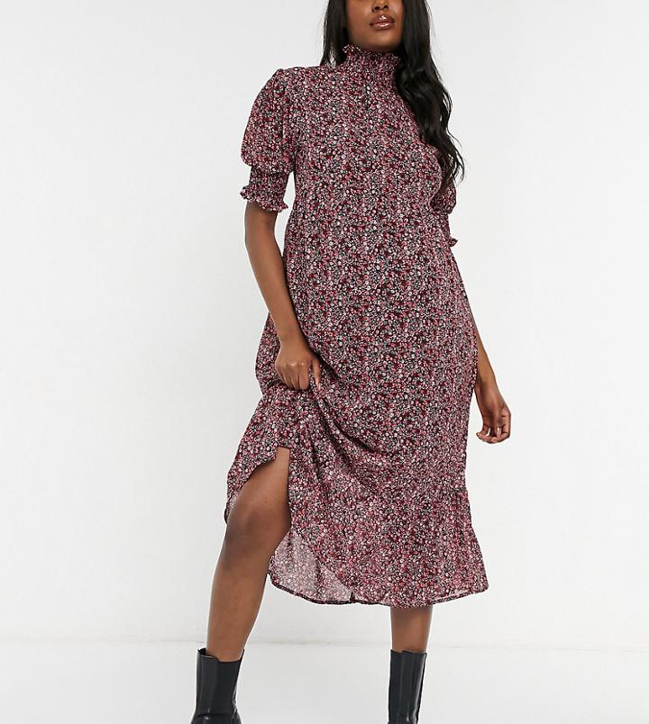 Violet Romance Maternity High Neck Tiered Smock Dress In Floral Print-multi