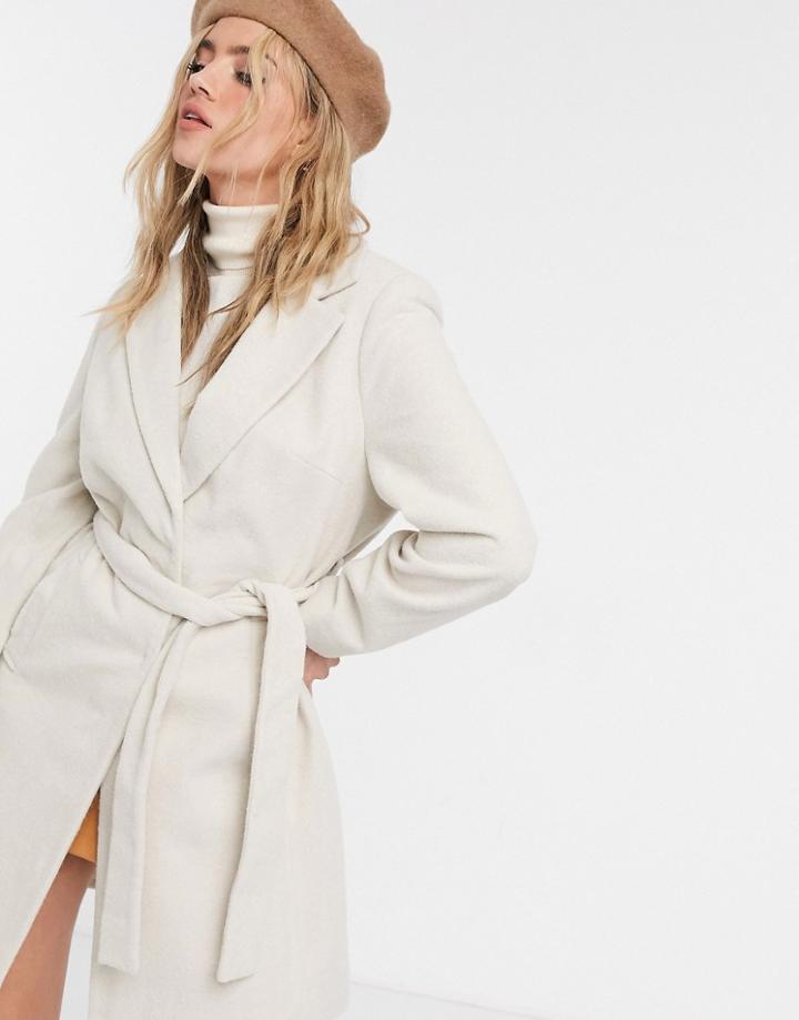 New Look Belted Formal Coat In Cream-white