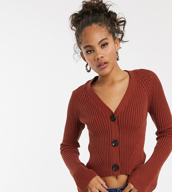 Asos Design Tall Cropped Boyfriend Cardigan In Rib-brown
