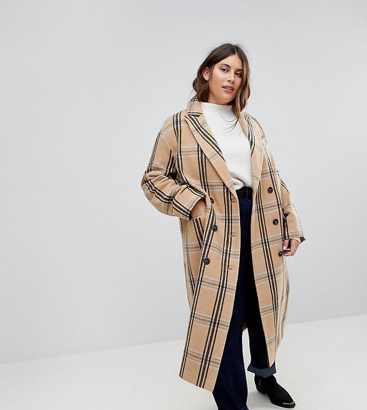 Asos Curve Wool Coat In Check - Multi