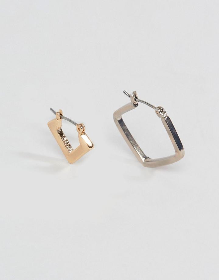 Asos Geometric Hoop Earrings In Mixed Metal - Multi