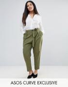 Asos Curve Woven Peg Pants With Obi Tie - Green