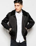 Asos Bomber Jacket With Faux Shearling Collar - Black