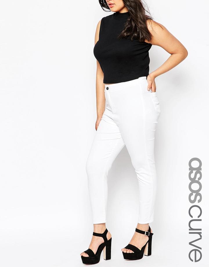 Asos Curve Rivington High Waist Denim Ankle Grazer Jeggings In White - White