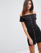 Daisy Street Off Shoulder Dress With Poppers - Black