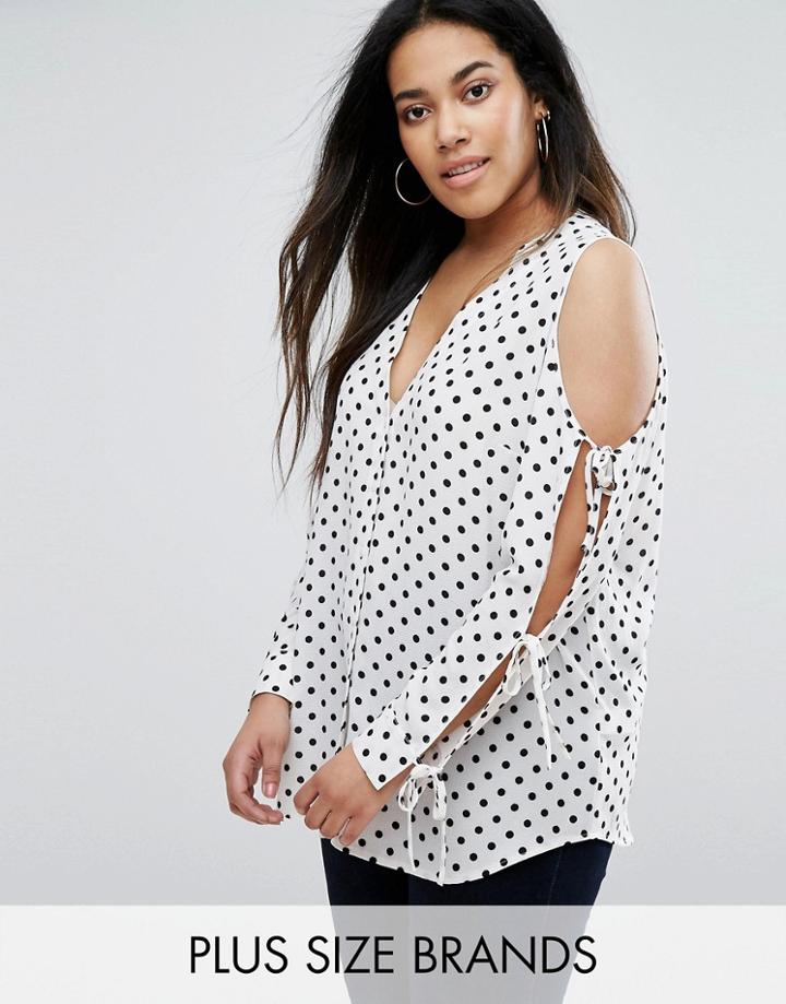 New Look Plus Cold Shoulder Tie Detail Blouse - White