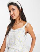 Jdy Floral Ruffle Strap Cami Top In Blue - Part Of A Set