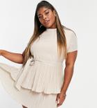 In The Style Plus X Billie Faiers High Neck Cap Sleeve Pleated Skater Dress In Cream-white