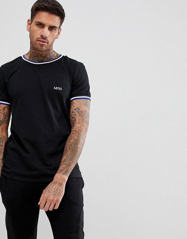 Boohooman T-shirt With Ribbed Detail In Black - Black
