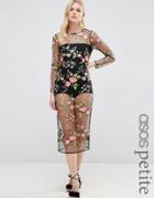 Asos Petite Lace Floral Mesh Bodycon Dress With Bodysuit - Multi