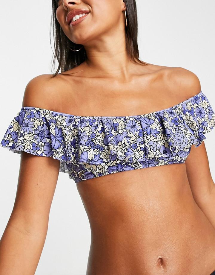 & Other Stories Frill Bandeau Bikini Top In Purple Floral Print