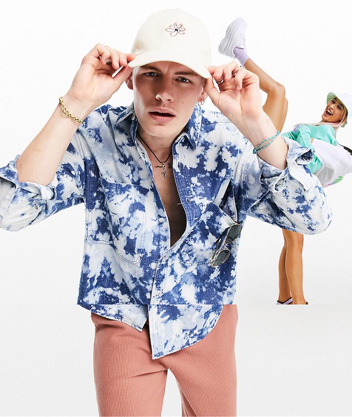 Asos Design 90s Oversized Denim Shirt In Acid Wash Tie Dye-blues