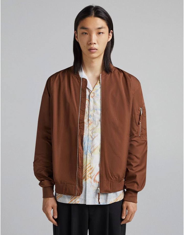 Bershka Bomber Jacket In Camel-neutral