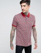 Pretty Green Jacquard Knit Polo In Dark Red - Red