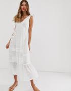 Asos Design Plunge Midi Sundress In Grid Texture-white