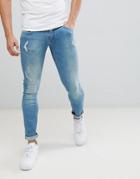Religion Skinny Fit Jeans With Stretch And Rips In Blue - Blue