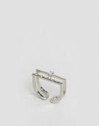 Cara Ny Rhinestone Double Row Adjustable Ring - Silver