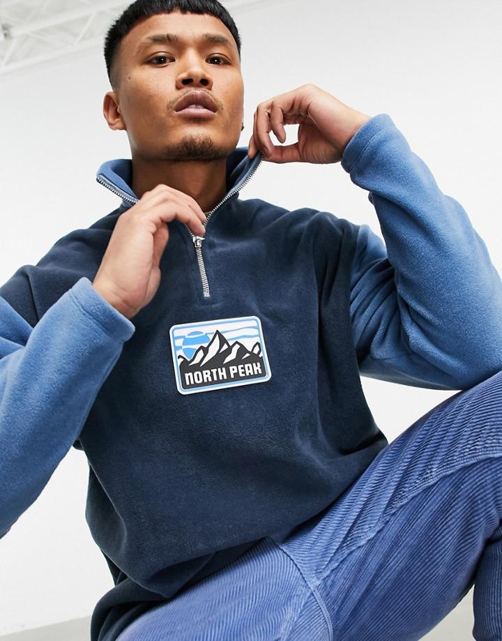 Asos Design Oversized Polar Fleece Sweatshirt In Color Block With Rubber Logo-navy