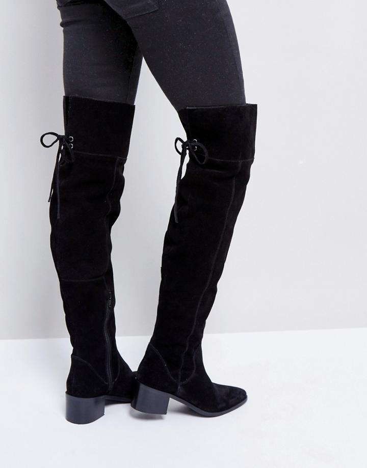 Asos Kobra Suede Over The Knee Boots - Black