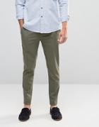 Asos Super Skinny Cropped Smart Pants In Khaki - Green