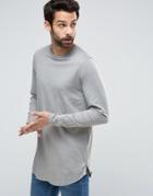 Asos Longline Long Sleeve T-shirt With Curve Hem And Zip In Gray - Gray