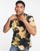 Topman Cotton Short Sleeve Shirt With Floral Print In Black