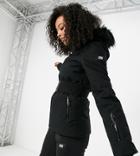 Asos 4505 Tall Ski Belted Jacket With Faux Fur Hood-black
