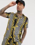 Urban Threads Satin Revere Collar Shirt In Stripe Baroque Print-multi