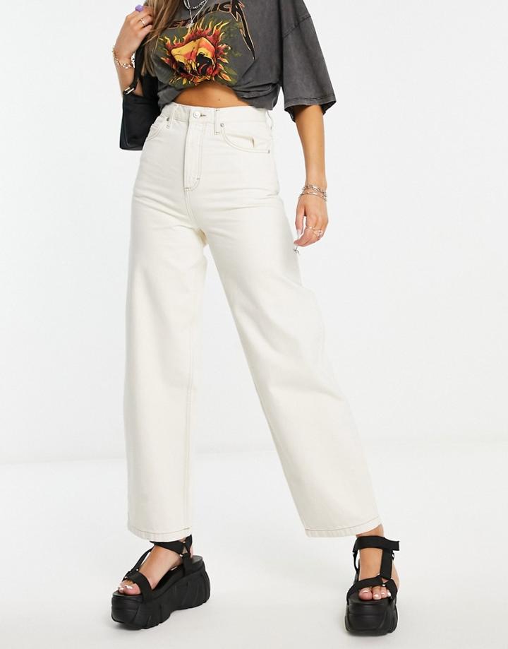 Topshop Baggy Jeans In Ecru-white