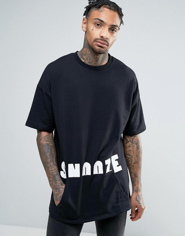 Asos Oversized Short Sleeve Sweatshirt With Print - Black