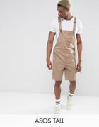 Asos Tall Short Overalls In Stone - Stone