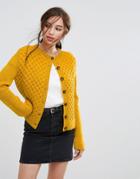 People Tree Hand Knitted Honeycomb Cable Knit Cropped Cardigan - Yellow