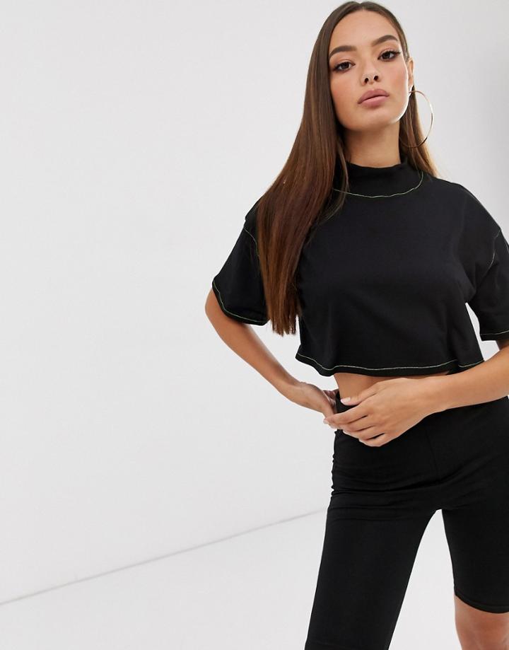 Asos Design Super Crop High Neck Tee In Black