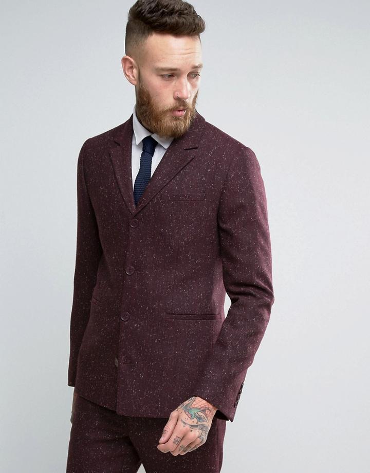 Asos Skinny Four Button Suit Jacket In Herringbone - Red