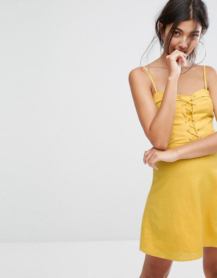 Bershka Lattice Front Dress - Yellow
