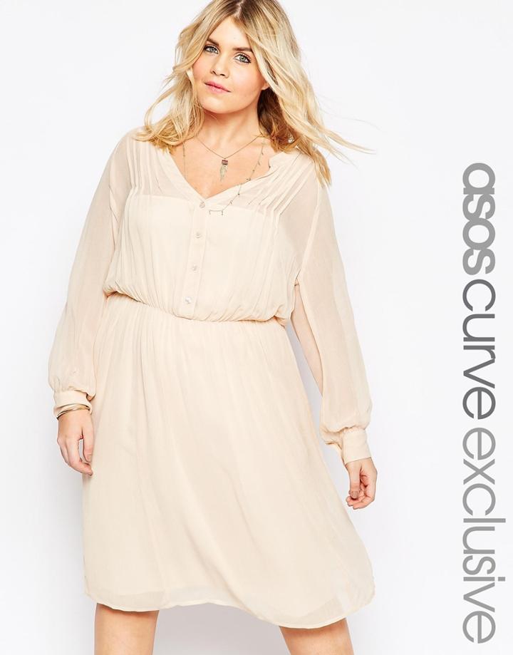 Asos Curve Soft Drapey Shirt Dress With Pintuck Detail - Nude