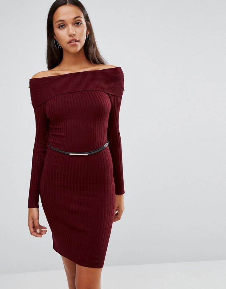 Michelle Keegan Loves Lipsy Bardot Midi Dress With Belt - Red